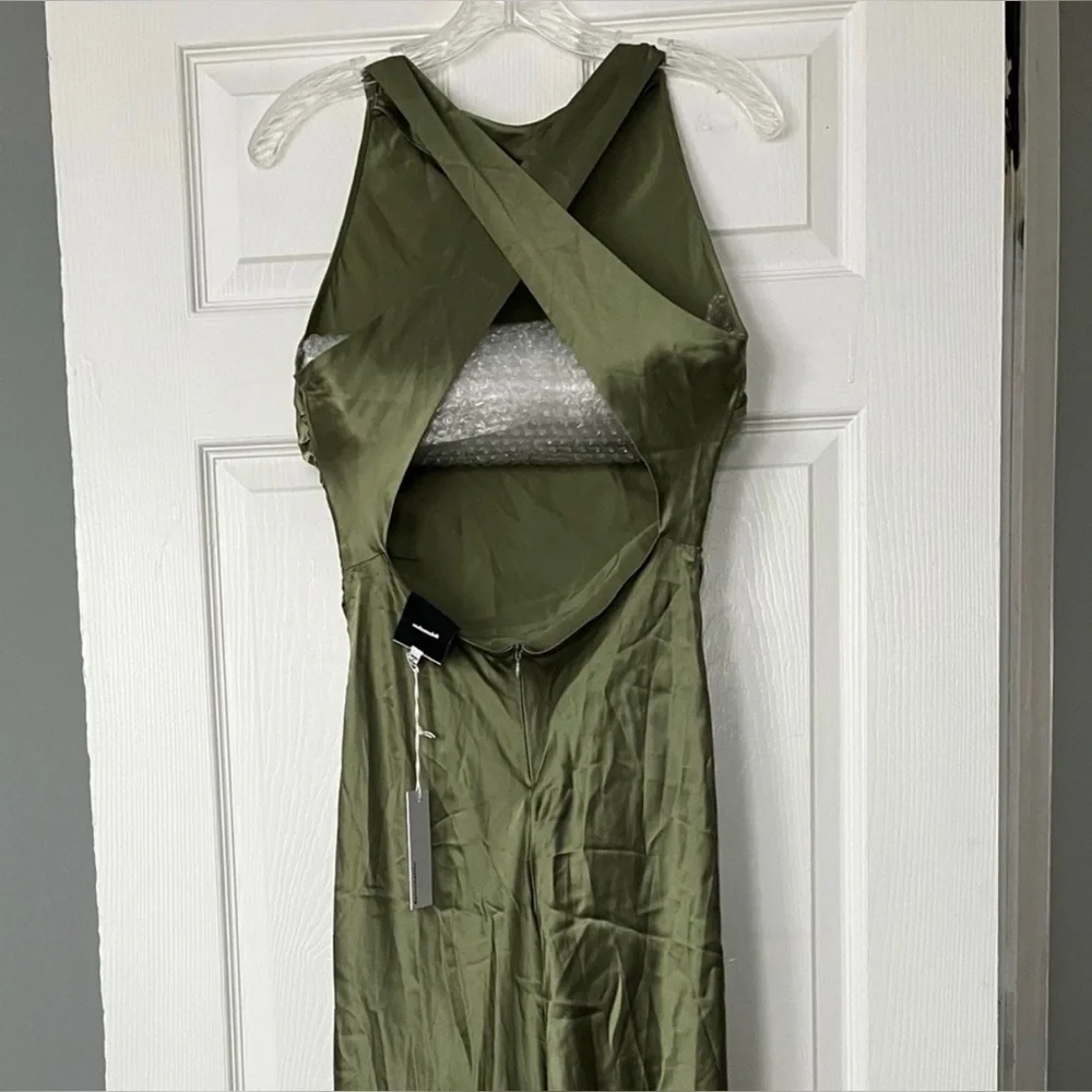 NEW Reformation Casette Silk Maxi Dress Artichoke Green Size 4 - Picture 10 of 11